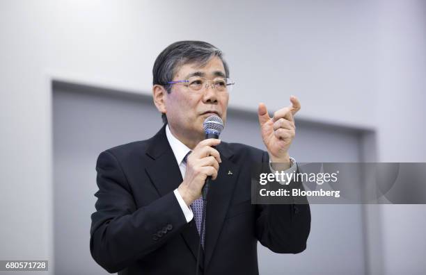 Shunichi Miyanaga, president and chief executive officer of Mitsubishi Heavy Industries Ltd., speaks during a news conference in Tokyo, Japan, on...