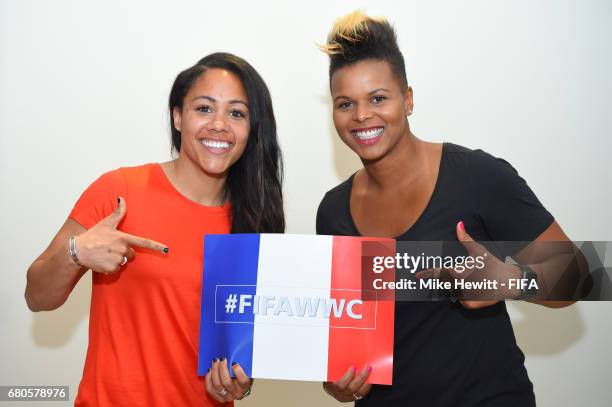 Legends Alex Scott of England and Karina LeBlanc of Canada promote the 2019 FIFA Women's World Cup France in the Diplomat Radisson BLU hotel, ahead...