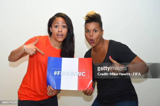 Legends Alex Scott of England and Karina LeBlanc of Canada promote the 2019 FIFA Women's World Cup France in the Diplomat Radisson BLU hotel, ahead...