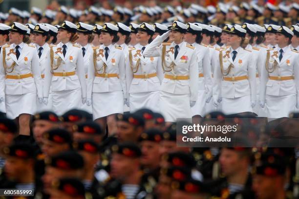 Ceremonial unit soldiers attend the military parade to mark the 72nd anniversary of Victory in the 1941-1945 Great Patriotic War II Victory in...