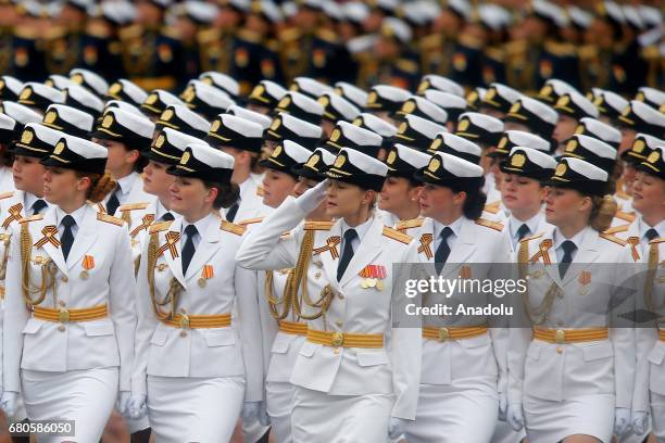 Ceremonial unit soldiers attend the military parade to mark the 72nd anniversary of Victory in the 1941-1945 Great Patriotic War II Victory in...