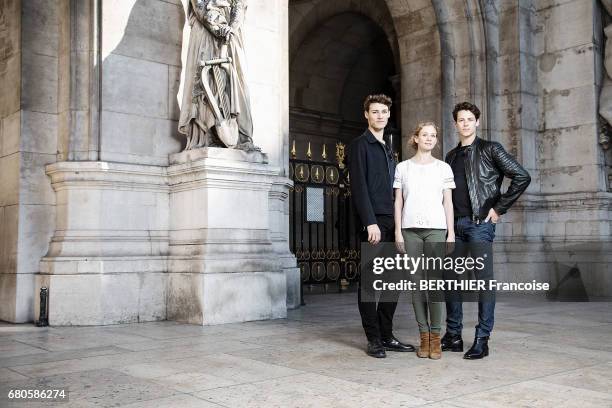 April 12: The three new lead dancers of Paris' Opera, from left to right Hugo Marchand, Leonore Baulac and Germain Louvet posing in front of the...