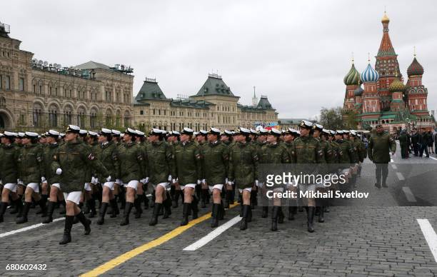 Russian female officers attend the Victory Day military parade to celebrate the 72nd anniversary of the victory in WWII in Red Square on May 9, 2017...