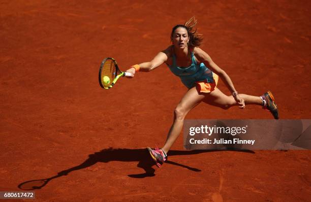 Mariana Duque-Marino of Columbia in action against Samantha Stosur of Australia during day four of the Mutua Madrid Open tennis at La Caja Magica on...