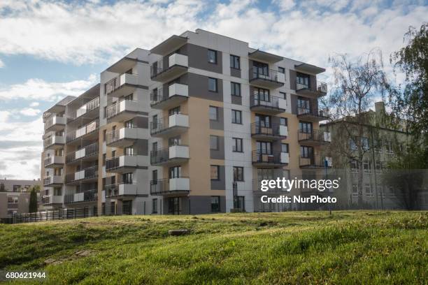 Newly constructed apartment building is seen near the center of the Old Town in Bydgoszcz, Poland on 8 May, 2017.