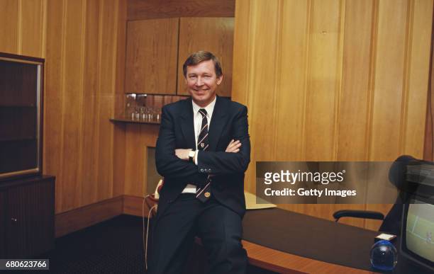 Manchester United manager Alex Ferguson pictured in an office at Old Trafford circa 1986 in Manchester, England.
