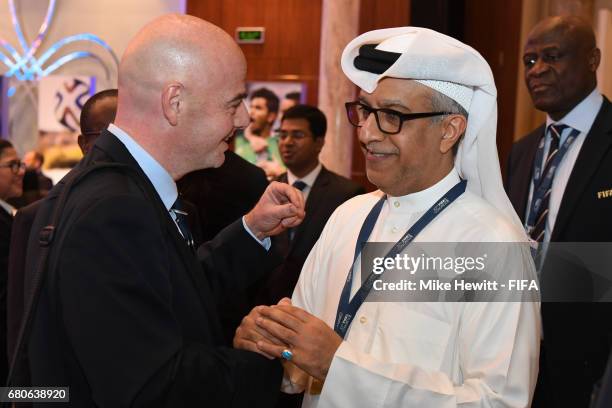 President Gianni Infantino chats to FIFA Vice President Sheikh Salman bin Ebrahim Al Khalifa prior to the FIFA Council meeting at the Diplomat...