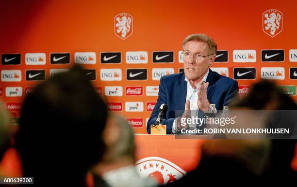 Technical director of the Royal Dutch Football Federation Hans van Breukelen gives a press conference on May 9, 2017 in Zeist, after veteran coach...