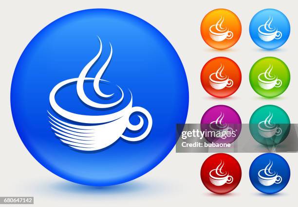 coffee cup icon on shiny color circle buttons - multiple coffee cups stock illustrations