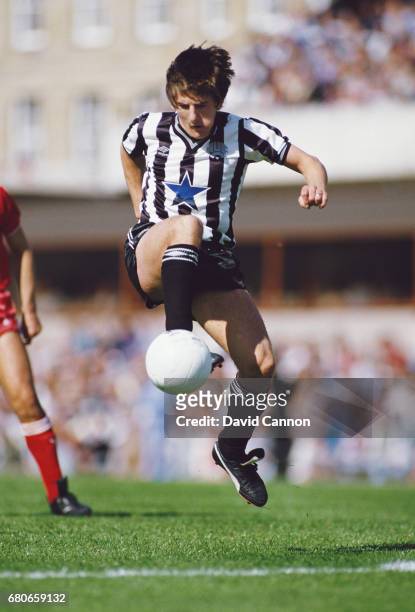 Newcastle United striker Peter Beardsley in action during a First Division match against Liverpool at St James' Park on August 24, 1985 in Newcastle...