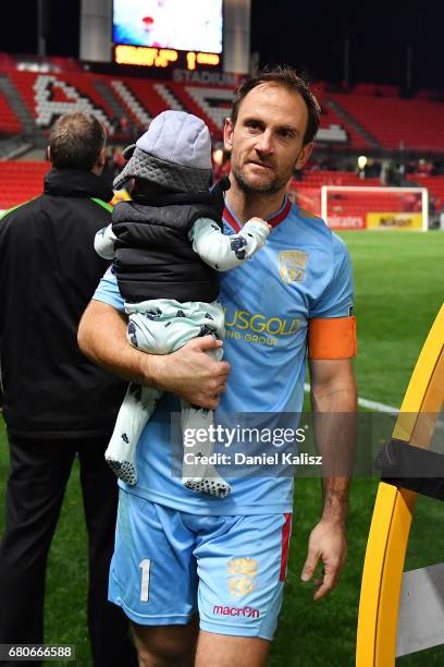 United goalkeeper Eugene Galekovic walks from the field after the AFC Champions League match between Adelaide United and Jiangsu Sainty at Hindmarsh...