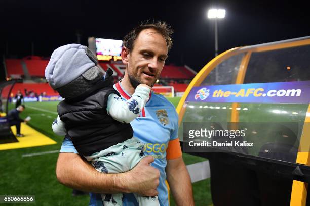 United goalkeeper Eugene Galekovic walks from the field after the AFC Champions League match between Adelaide United and Jiangsu Sainty at Hindmarsh...