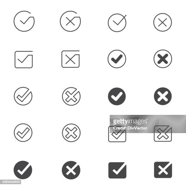 tick mark icon set - cross shape stock illustrations