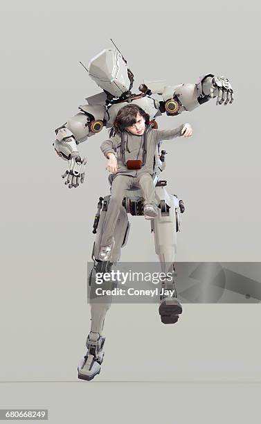 young girl with mimetic personal robot - アンドロイド ストックフォトと画像