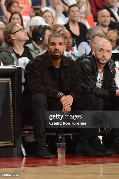 Rapper, Drake attends Game Four of the Eastern Conference Semifinals between the Cleveland Cavaliers and the Toronto Raptors during the 2017 NBA...