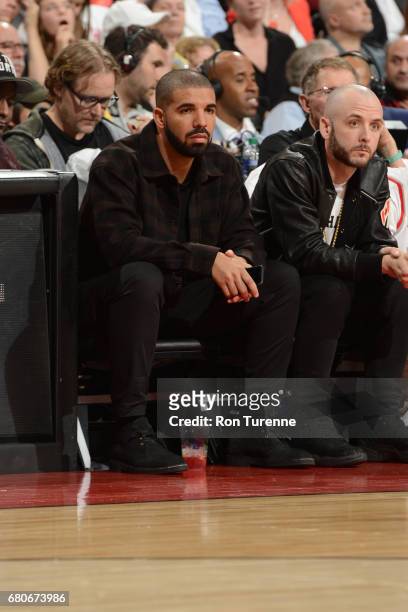 Rapper, Drake attends Game Four of the Eastern Conference Semifinals between the Cleveland Cavaliers and the Toronto Raptors during the 2017 NBA...