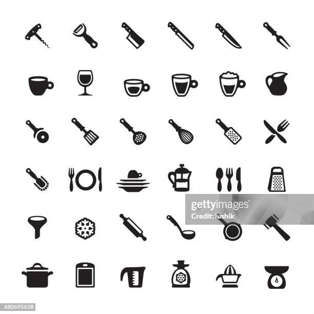 küche-utensilien und werkzeuge-symbole-set - saftpresse stock-grafiken, -clipart, -cartoons und -symbole