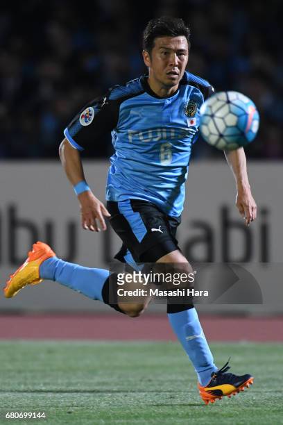 Yusuke Tasaka of Kawasaki Frontale in action during the AFC Champions League Group G match between Kawasaki Frontale and Eastern SC at Kawasaki...