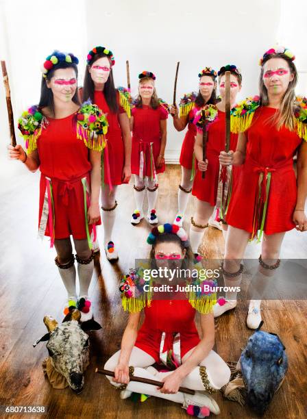 All female Morris dancing 'side' , Boss Morris pictured during rehearsals in Stroud, 14th February 2017.