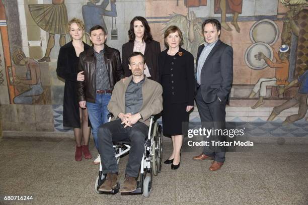 Lisa Wagner, Florian Lukas, Joerg Hartman, Ruth Reinicke, Claudia Mehnert and Uwe Kockisch attend the photo call for the new season of the television...