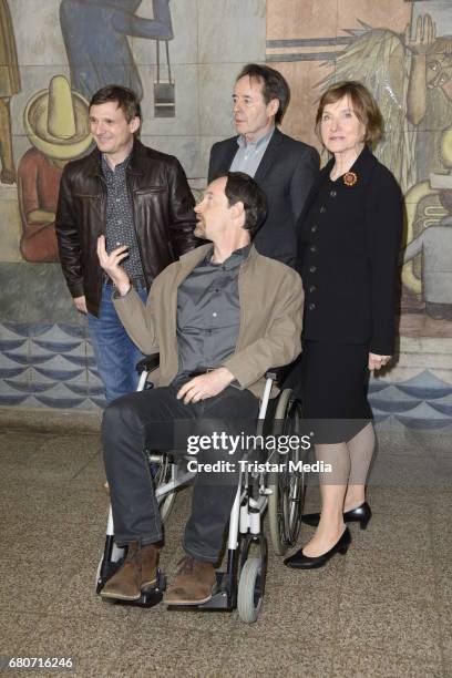 Florian Lukas, Joerg Hartman, Ruth Reinicke and Uwe Kockisch attend the photo call for the new season of the television show 'Weissensee' on May 9,...