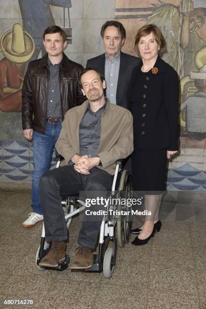 Florian Lukas, Joerg Hartman, Ruth Reinicke and Uwe Kockisch attend the photo call for the new season of the television show 'Weissensee' on May 9,...