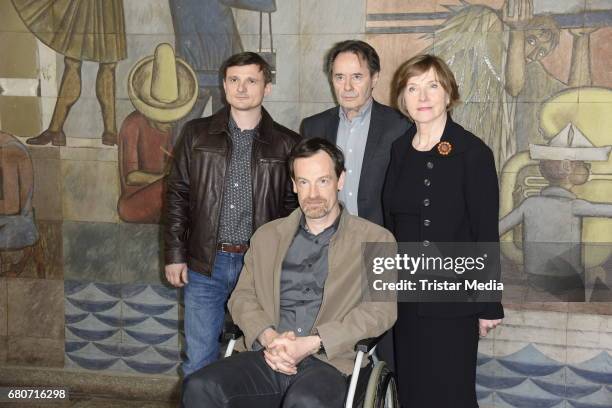 Florian Lukas, Joerg Hartman, Ruth Reinicke and Uwe Kockisch attend the photo call for the new season of the television show 'Weissensee' on May 9,...