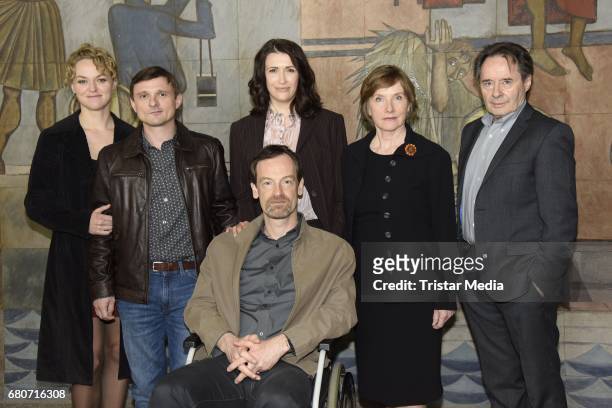 Lisa Wagner, Florian Lukas, Joerg Hartman, Ruth Reinicke, Claudia Mehnert and Uwe Kockisch attend the photo call for the new season of the television...