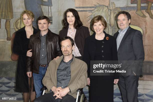 Lisa Wagner, Florian Lukas, Joerg Hartman, Ruth Reinicke, Claudia Mehnert and Uwe Kockisch attend the photo call for the new season of the television...