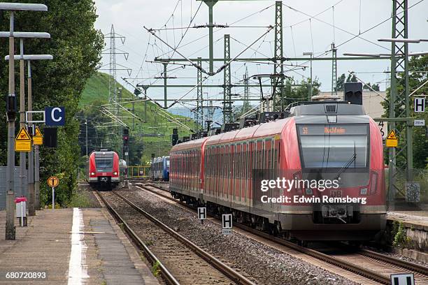 train departing from train station in frankfurt - germany train stock pictures, royalty-free photos & images