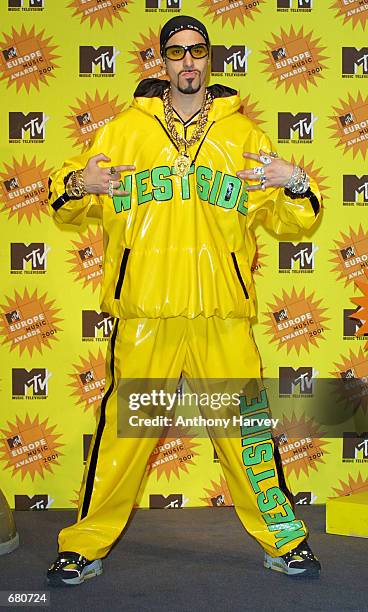 Host Ali G poses backstage at the MTV Europe Music Awards November 8, 2001 in Frankfurt, Germany.