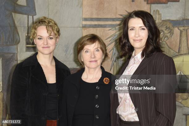 Lisa Wagner, Ruth Reinicke and Claudia Mehnert attend the photo call for the new season of the television show 'Weissensee' on May 9, 2017 in Berlin,...