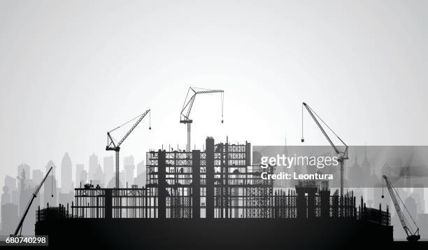 scaffolding (buildings and cranes are complete) - building construction stock illustrations