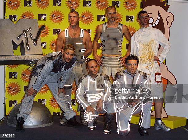 The German group Rammstein poses backstage at the MTV Europe Music Awards November 8, 2001 in Frankfurt, Germany.