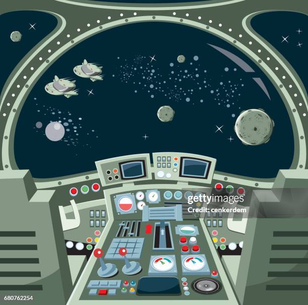 ilustraciones, imágenes clip art, dibujos animados e iconos de stock de nave espacial interior - space shuttle