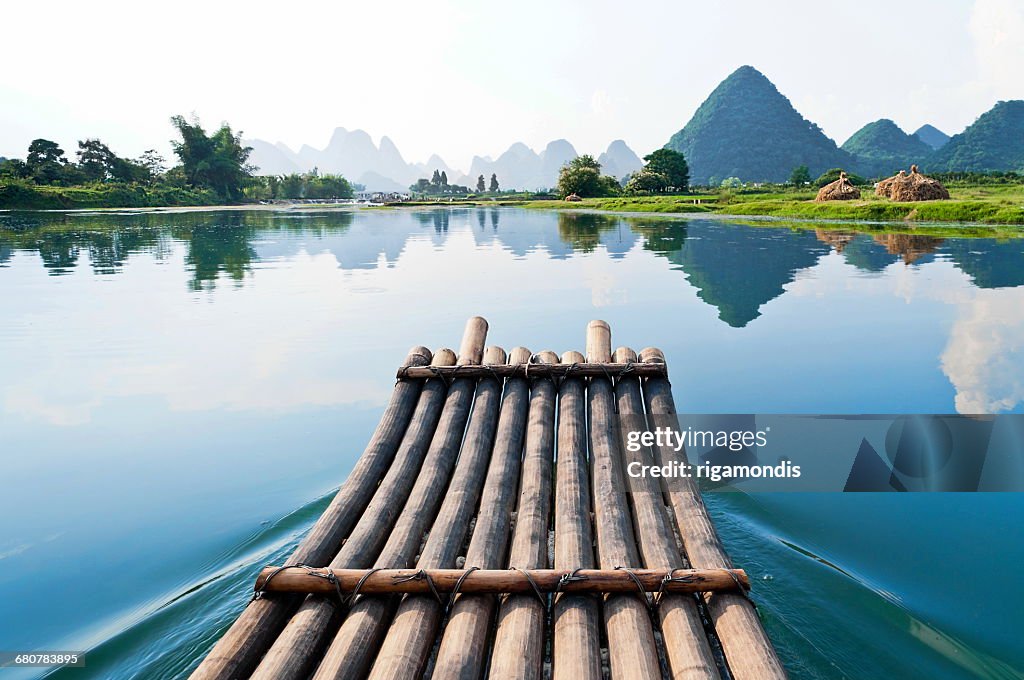 Bamboo raft on Li River, yangshuo near Guilin, China