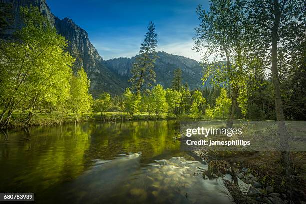 merced river landscape, yosemite valley, california, america, usa - merced river stock pictures, royalty-free photos & images