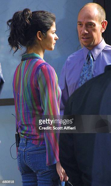 Actors Jill Hennessy and Miguel Ferrer prepare to film a scene for an upcoming episode of "Crossing Jordan" November 8, 2001 in Los Angeles, CA.
