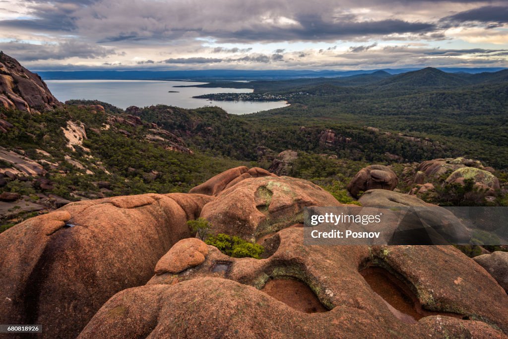 View to Coles Bay from mt Parsons, Freycinet National Park, Tasmania