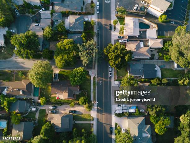 aerial view of houses - bicycle lane stock pictures, royalty-free photos & images