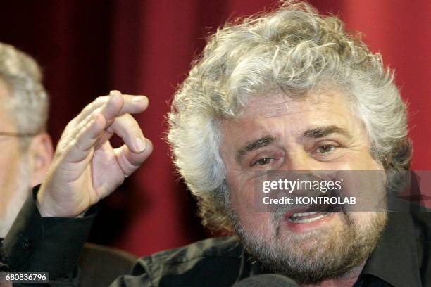 Italian comedian, blogger and political leader of the Five Stars Movement Beppe Grillo, in conference press in downtown Naples.