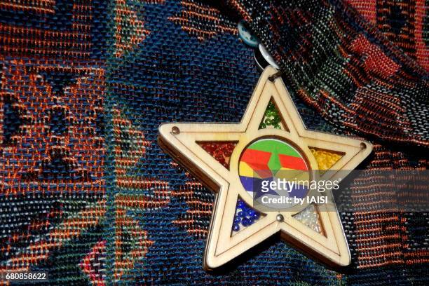 the druze star on druze traditional weaving - reincarnation stock pictures, royalty-free photos & images