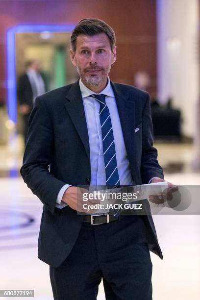 Zvonimir Boban Deputy Secretary-General of FIFA leaves a meeting of the FIFA council in Manama on May 9, 2017. A five-hour long meeting of the...