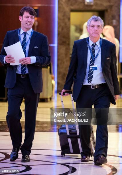Angel Maria Villar President of the Spanish Football Federation leaves a meeting of the FIFA council in Manama on May 9, 2017. A five-hour long...