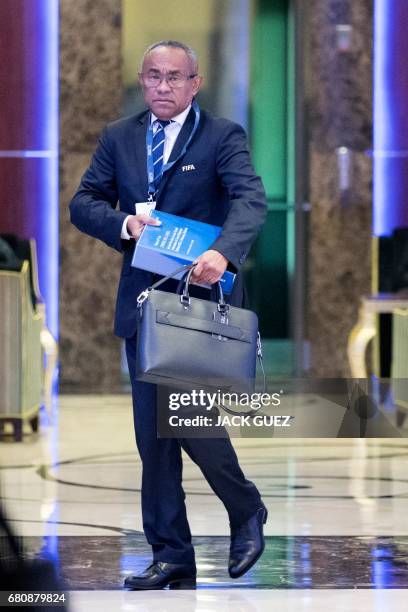 Ahmad Ahmad President of the African Confederation of Football CAF, leaves a meeting of the FIFA council in Manama on May 9, 2017. A five-hour long...