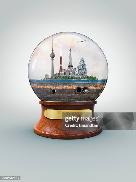 snowglobe of europe in a sunny day - snow globe stock pictures, royalty-free photos & images