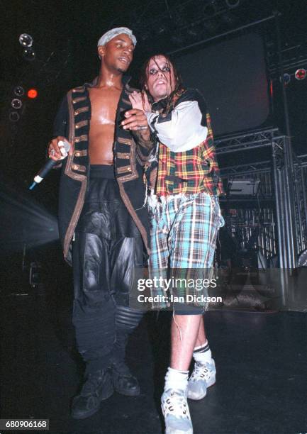 Maxim and Keith Flint of The Prodigy performing on stage United Kingdom, 1994.