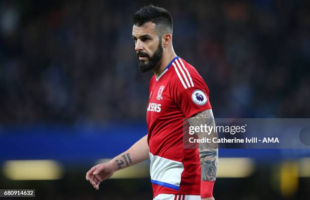 Alvaro Negredo of Middlesbrough during the Premier League match between Chelsea and Middlesbrough at Stamford Bridge on May 8, 2017 in London,...