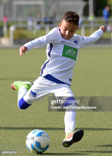 Maik Afri Akumu of Hertha BSC U9 during the test match between Hertha 03 Zehlendorf and Hertha BSC U9 on may 9, 2017 in Berlin, Germany.