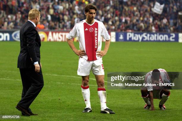 Dejected Ronald Koeman, Zlatan Ibramovic and Abubakari Yakubu at the end of the game after being knocked out of the UEFA Champions League